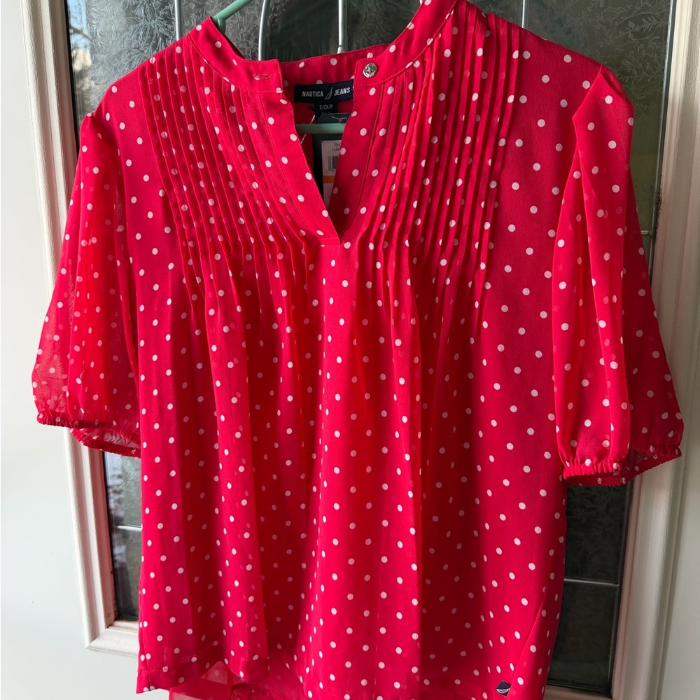Nautica Red and White Polka Dot Blouse